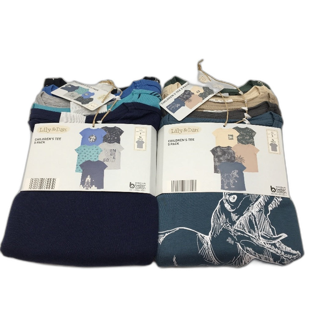 Lily & Dan 2 x 5Pks 100% Cotton Classic Fit Mutlicoloured Boys Tees Size 5 NEW