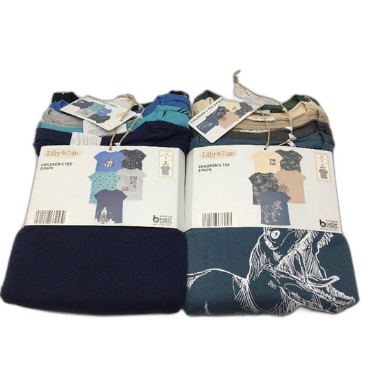 Lily & Dan 2 x 5Pks 100% Cotton Classic Fit Mutlicoloured Boys Tees Size 5 NEW