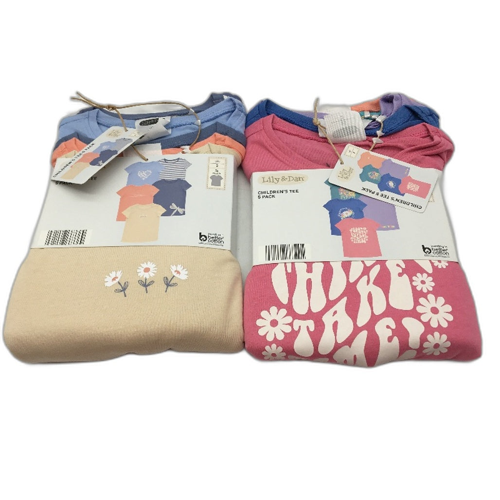 Lily & Dan 2 x 5Pks 100% Cotton Classic Fit Girls Tees Toddler Size 2 NEW