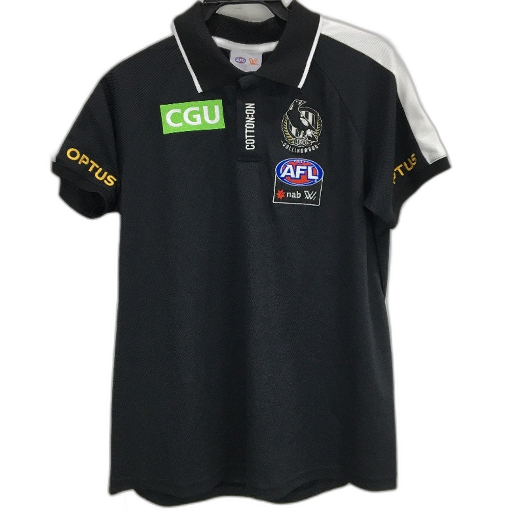 Cotton On AFL Collingwood Magpies Black Media Polo Top Ladies Size 16 NEW