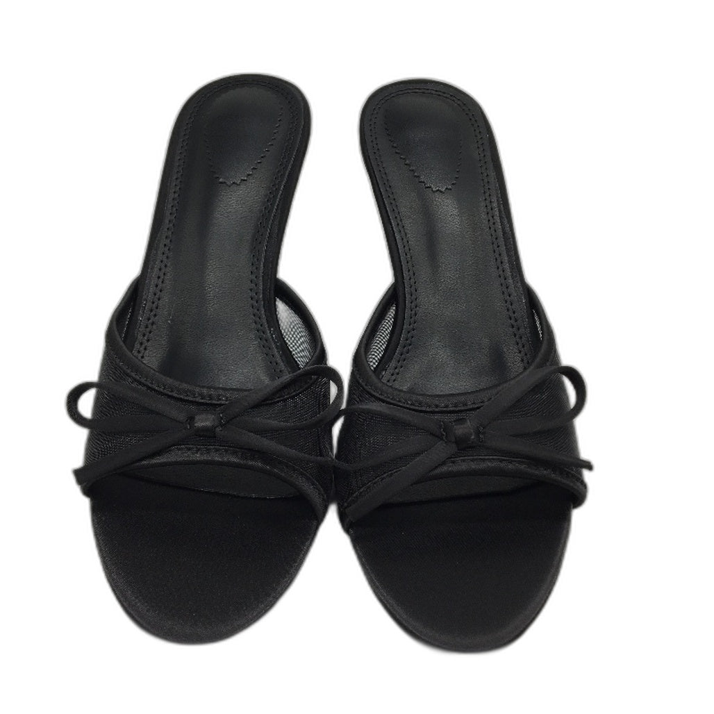 Galindopia Black Mesh Bow Accented Kitten Mule Heels Ladies Size EU 38 NEW