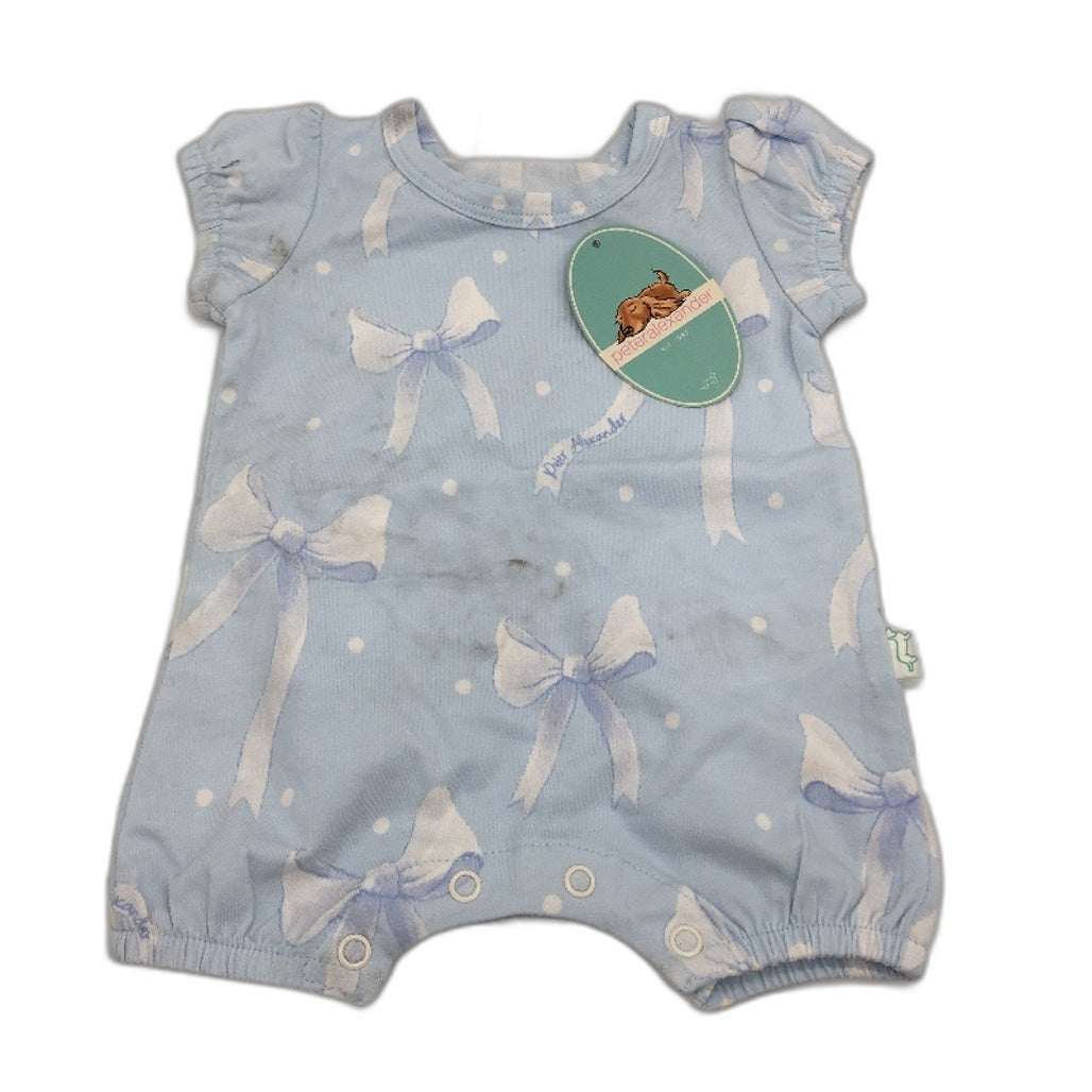 Peter Alexander Pretty Bow Baby Blue Cotton Romper Size Newborn NEW