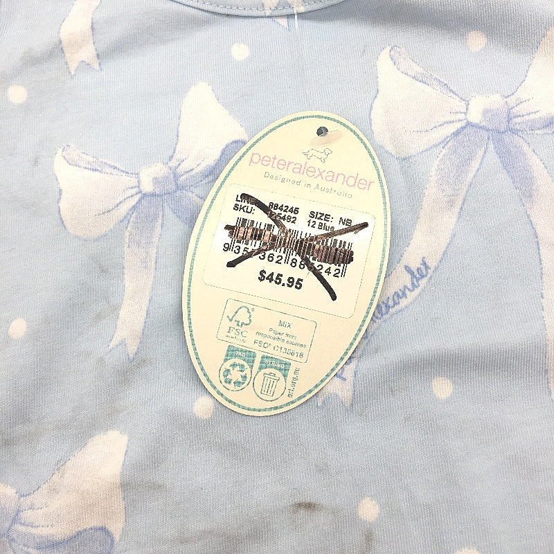 Peter Alexander Pretty Bow Baby Blue Cotton Romper Size Newborn NEW
