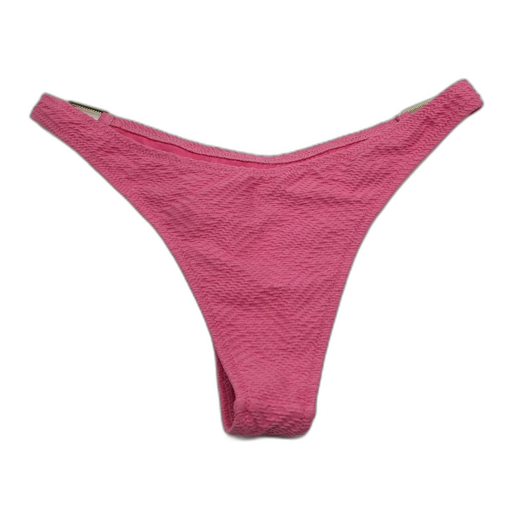 Subtitled Hot Pink Weave Pattern Gold Metal Side Bikini Bottom Ladies Size S NEW