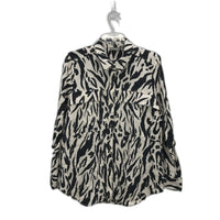 Sussan Zebra Button Up Linen Blend Collared Longsleeve Top Ladies Size 10