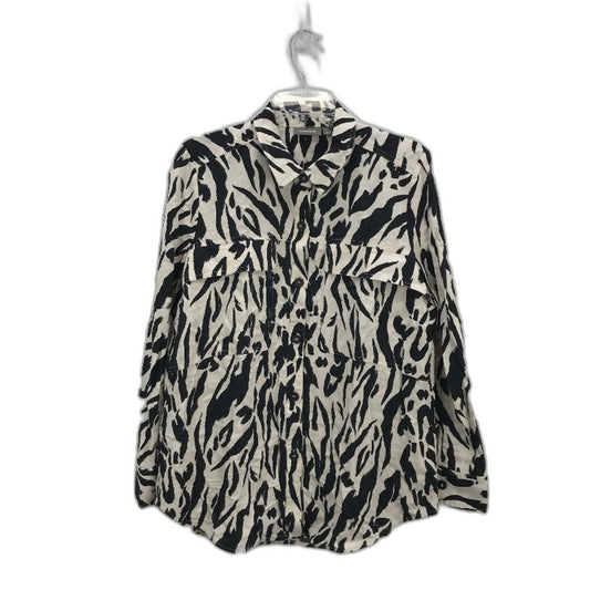 Sussan Zebra Button Up Linen Blend Collared Longsleeve Top Ladies Size 10