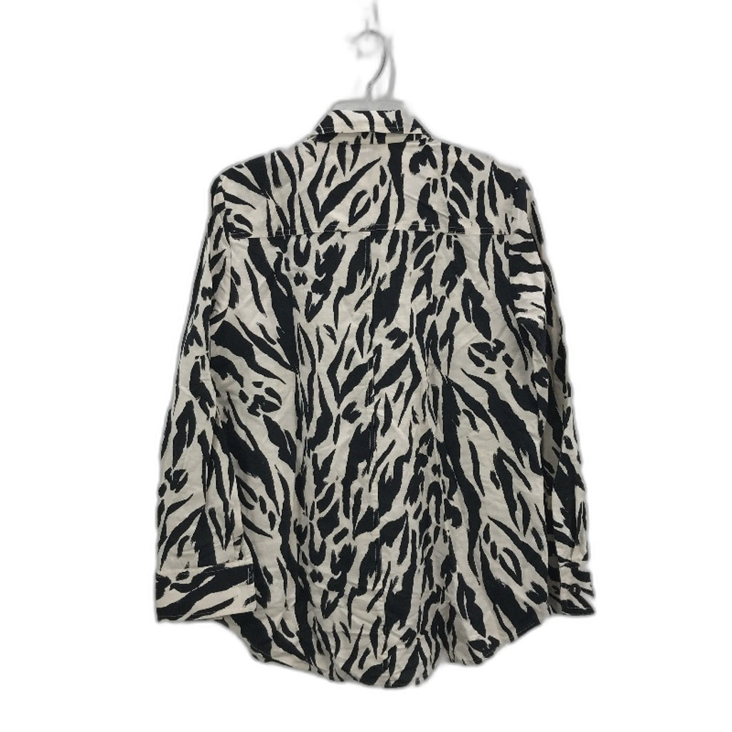 Sussan Zebra Button Up Linen Blend Collared Longsleeve Top Ladies Size 10