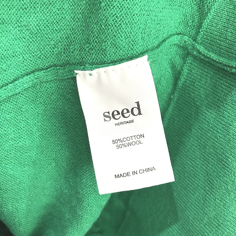 Seed Heritage Thin V-Neck Green Knitted Wool Blend Sweater Ladies Size Medium