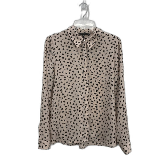 Portmans Heart Pattern Pale Pink Longsleeve Button Up Blouse Ladies Size AU 10