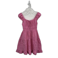 Ghanda Peggy Ruched Barbie Pink Tiered Hem Cotton Mini Dress Ladies Size XS