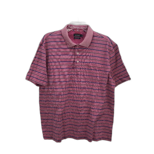 Gazman Pink Striped Double Mercerised Cotton Polo Shirt Mens Size Large