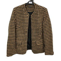 Liz Jordan Brown & Black Knit Weave Houndstooth Pattern Blazer Ladies Size 12