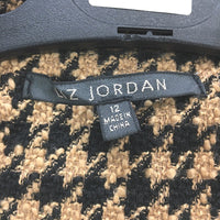 Liz Jordan Brown & Black Knit Weave Houndstooth Pattern Blazer Ladies Size 12