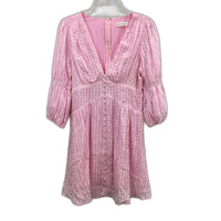 Pearl+Sea Textured Check Princess Sleeve Pink Mini Dress Ladies Size AU 12