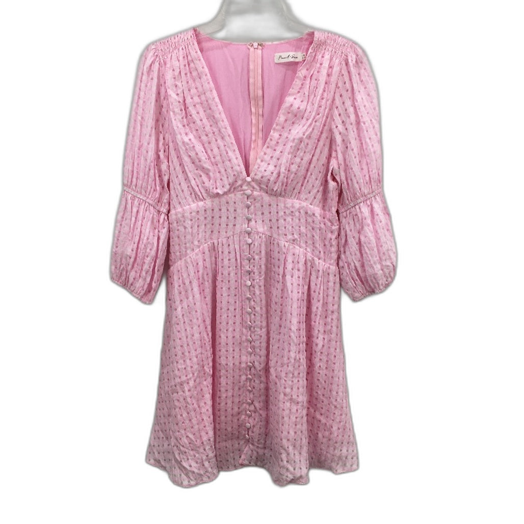 Pearl+Sea Textured Check Princess Sleeve Pink Mini Dress Ladies Size AU 12