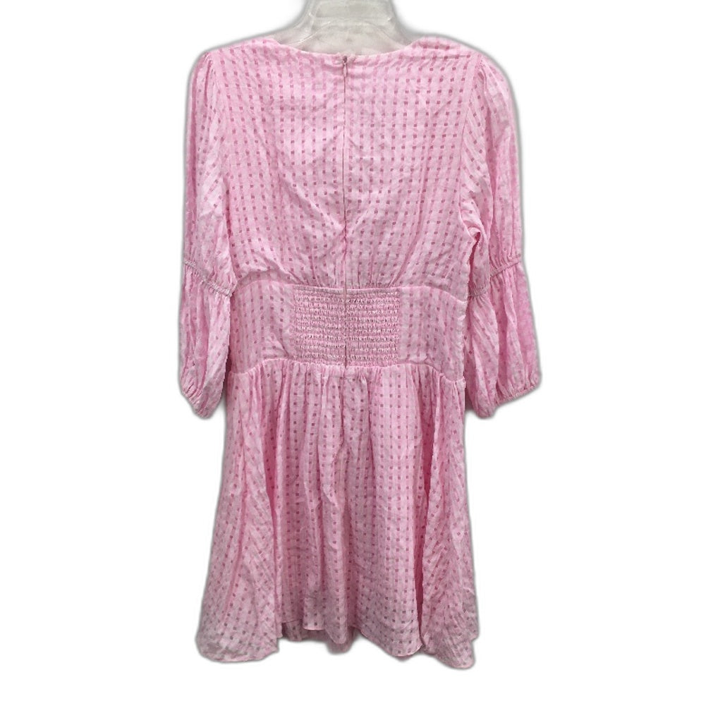 Pearl+Sea Textured Check Princess Sleeve Pink Mini Dress Ladies Size AU 12