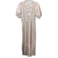 Grab Denim Pink Petal Foliage Linen Blend Tiered Midi Dress Ladies Size 10 NEW
