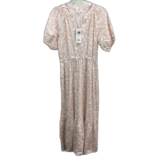 Grab Denim Pink Petal Foliage Linen Blend Tiered Midi Dress Ladies Size 10 NEW