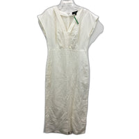 Basque Linen Blend V Neck Ivory White Pleated Dress Ladies Size AU 10 NEW