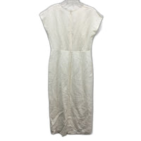 Basque Linen Blend V Neck Ivory White Pleated Dress Ladies Size AU 10 NEW
