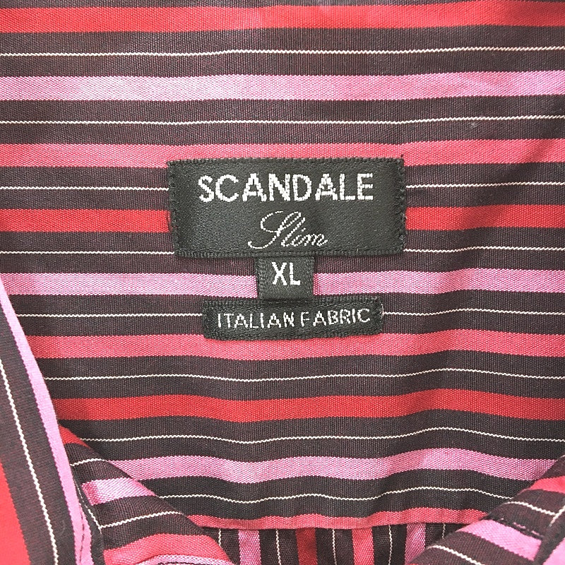 Scandale Slim Italian 100% Cotton Pink & Red Stripe L/Sleeve Shirt Mens Size XL