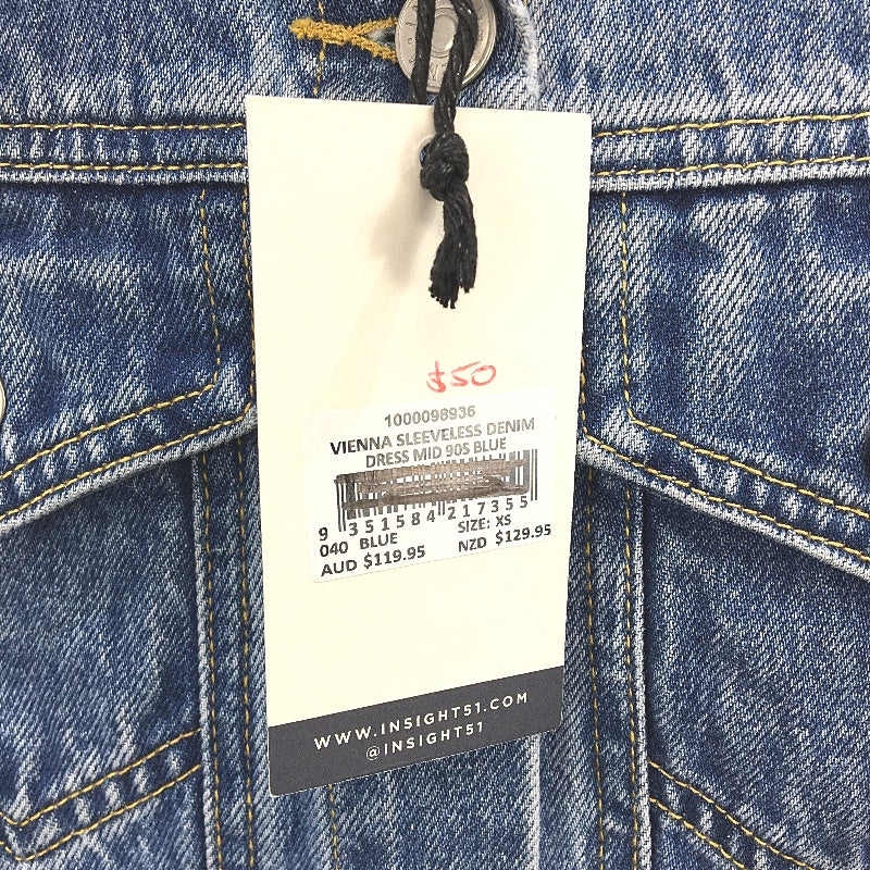 Insight Vienna Sleeveless Blue Denim Mid 90s Style Dress Ladies Size XS NEW