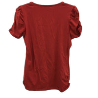 Witchery Red Ruched Sleeve & Side Cotton Blend T-Shirt Ladies Size Large