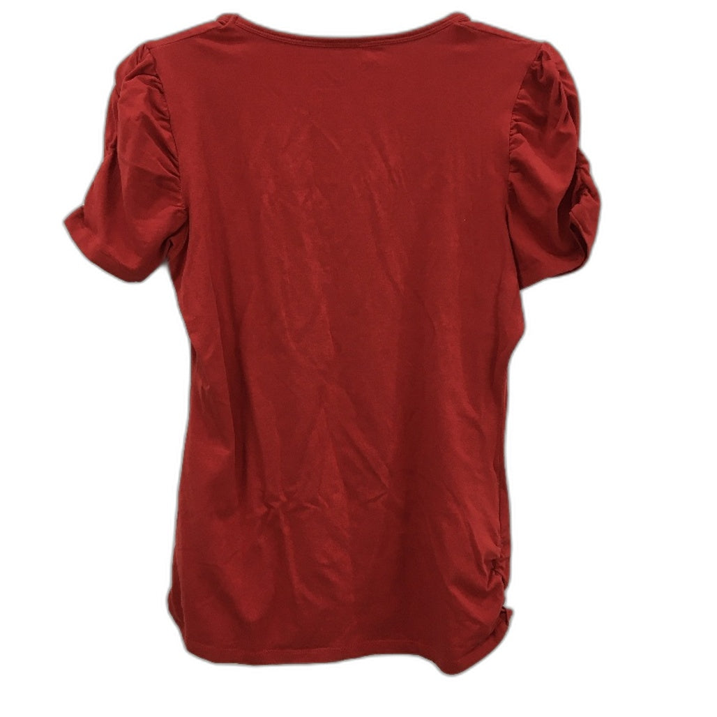 Witchery Red Ruched Sleeve & Side Cotton Blend T-Shirt Ladies Size Large
