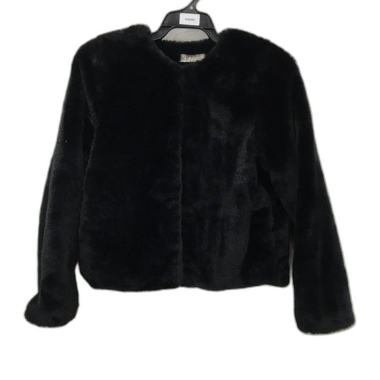 H&M Black Super Soft Black Faux Fur Outer Wear Hook Neck Jacket YOUTH Size 11-12