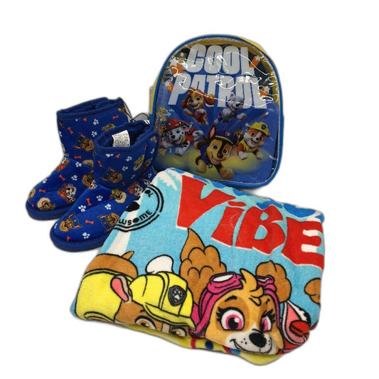 Nickelodeon Blue Slipper Boots Kids Size 9, Hooded Towel & Lunch Box Pack NEW