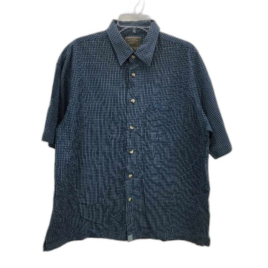 Pacific Trail 100% Cotton Blue Check Short Sleeve Button Up Shirt Mens Large