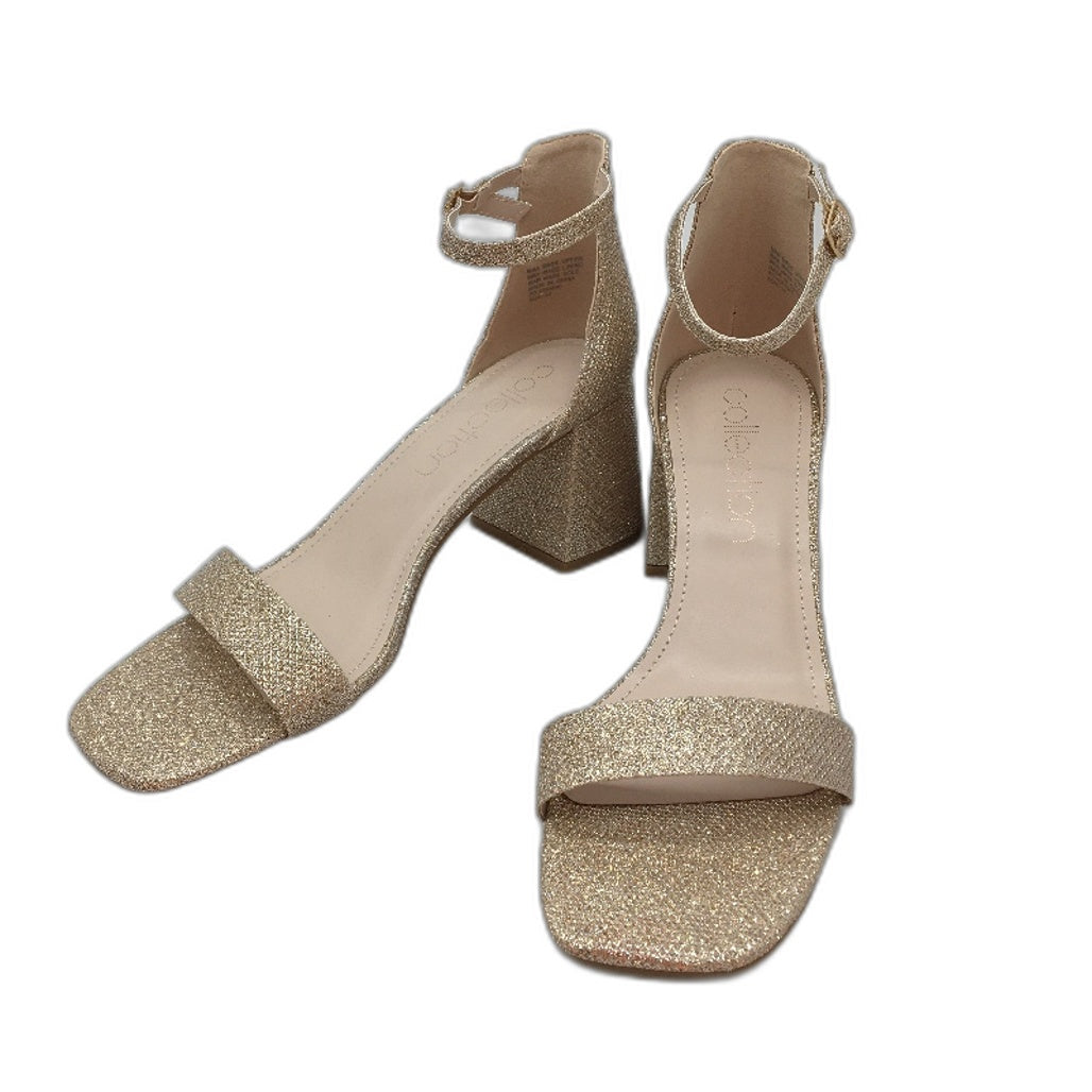Collection Romy Gold Fleck Block Heeled Sandals Ladies Size 9 SAMPLE NEW