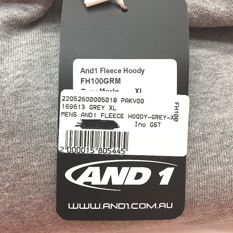 AND1 Grey V2 Soft Fleece Pullover Hooded Sweater Jumper Unisex Size XL NEW