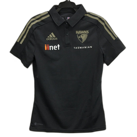 AFL Adidas Hawthorn Hawks Dark Grey Short Sleeve Polo Shirt Ladies Size M NEW