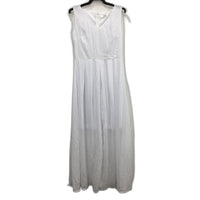 PZZ Beach White V Neck Light Sleeveness Maxi Chiffon Long Dress Womens Size L