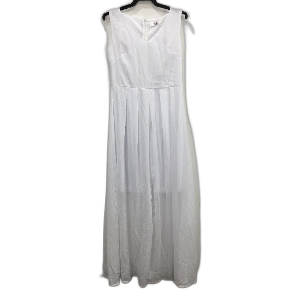 PZZ Beach White V Neck Light Sleeveness Maxi Chiffon Long Dress Womens Size L
