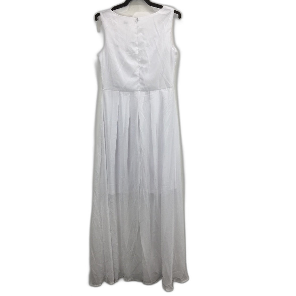 PZZ Beach White V Neck Light Sleeveness Maxi Chiffon Long Dress Womens Size L