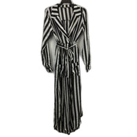 MELLE Chiffon Black & White Striped Long Sleeve Maxi Robe Dress Womens Size M