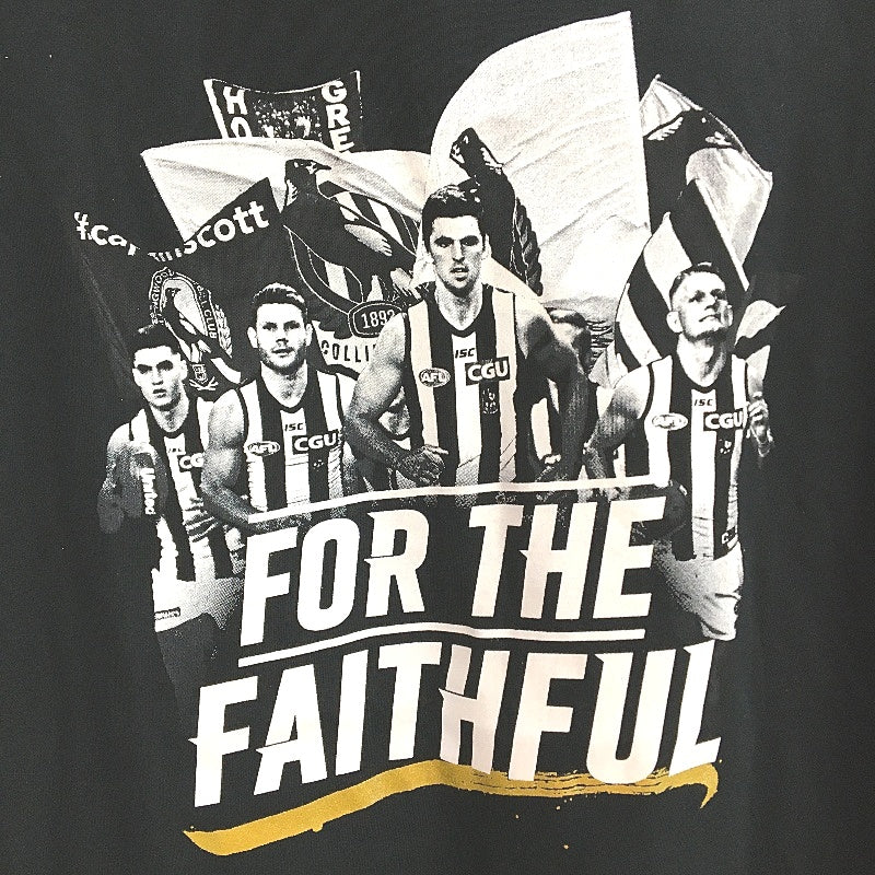 AFL Collingwood Magpies Black 'For The Faithful' T-Shirt Mens Size Medium NEW