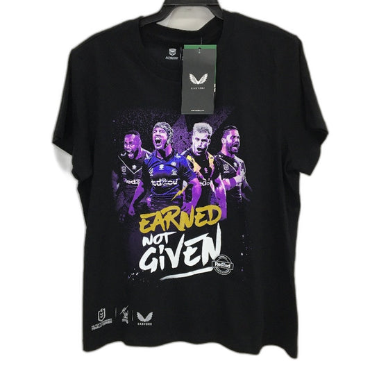 NRL Authentics 2022 Melbourne Storm 'Earned Not Given' T-Shirt Ladies Size Small