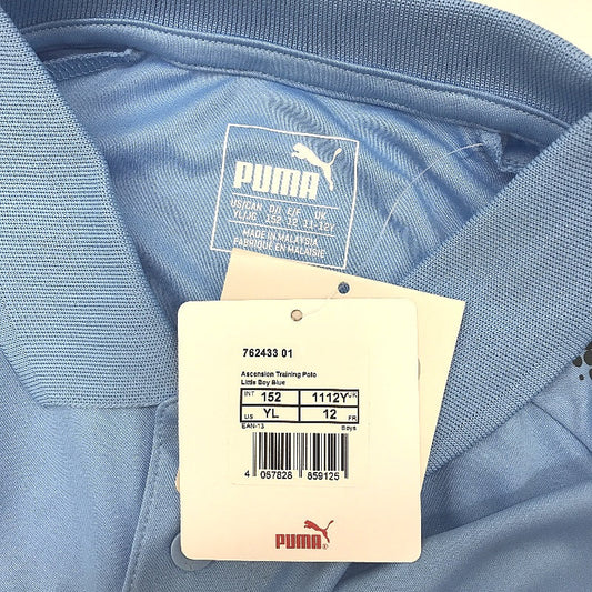 PUMA Junior Blue Ascension Training Short Sleeve Polo Shirt Youth Size L 11-12Y
