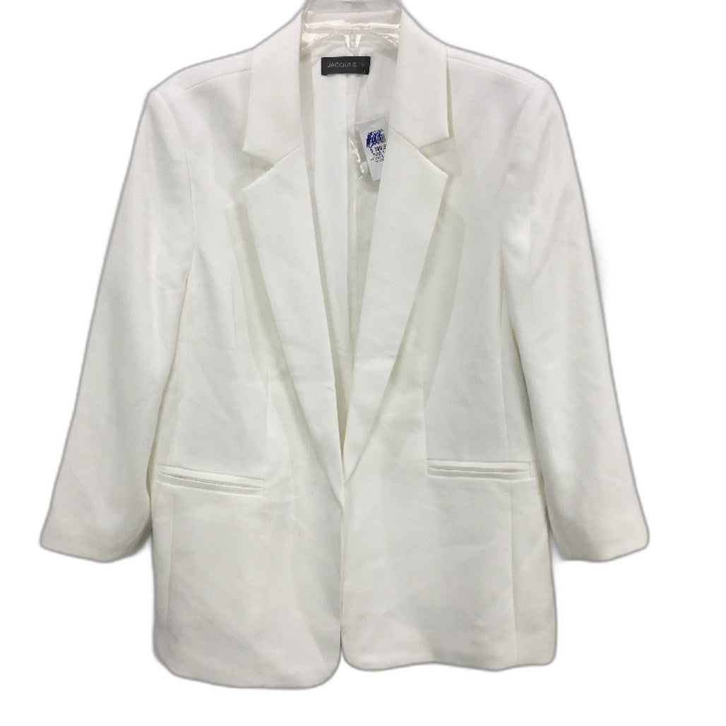 Jacqui E Milk White Button Detail Crepe Open Blazer Ladies Size 14 NEW