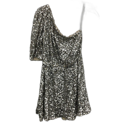 Forever New Silver Short Sleeve Sequin One-Shoulder Mini Dress Ladies Size AU 10