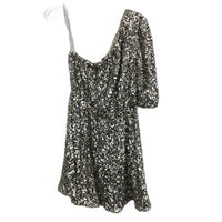 Forever New Silver Short Sleeve Sequin One-Shoulder Mini Dress Ladies Size AU 10