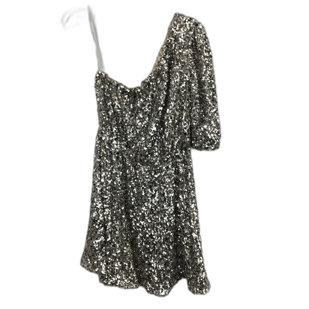 Forever New Silver Short Sleeve Sequin One-Shoulder Mini Dress Ladies Size AU 10