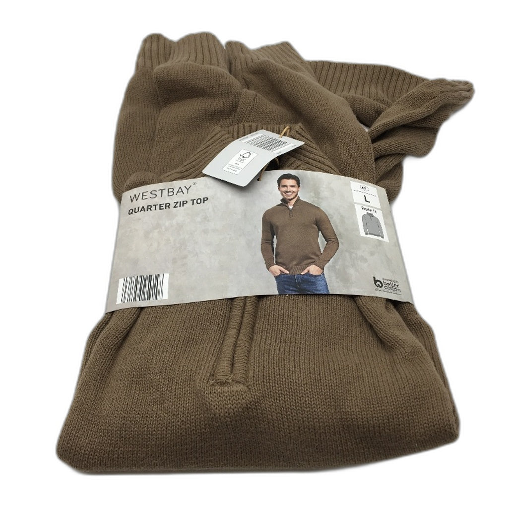 Westbay 100% Cotton Brown Knit Style Quarter Zip Regular Fit Top Mens Size L NEW