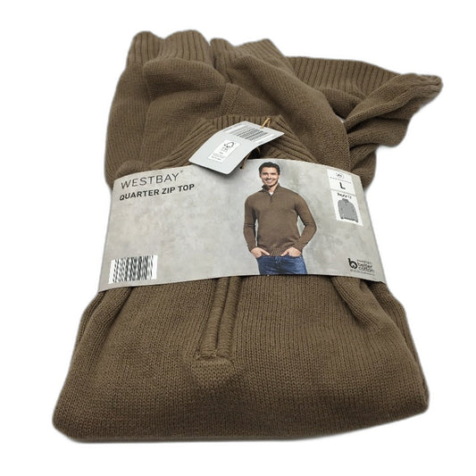 Westbay 100% Cotton Brown Knit Style Quarter Zip Regular Fit Top Mens Size L NEW