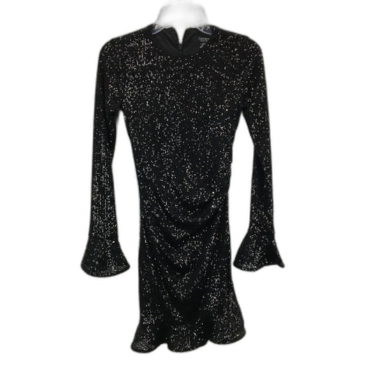 Ever New Black Sequin Long Sleeve Ruffle Trim Mini Dress Ladies Size AU 4 NEW