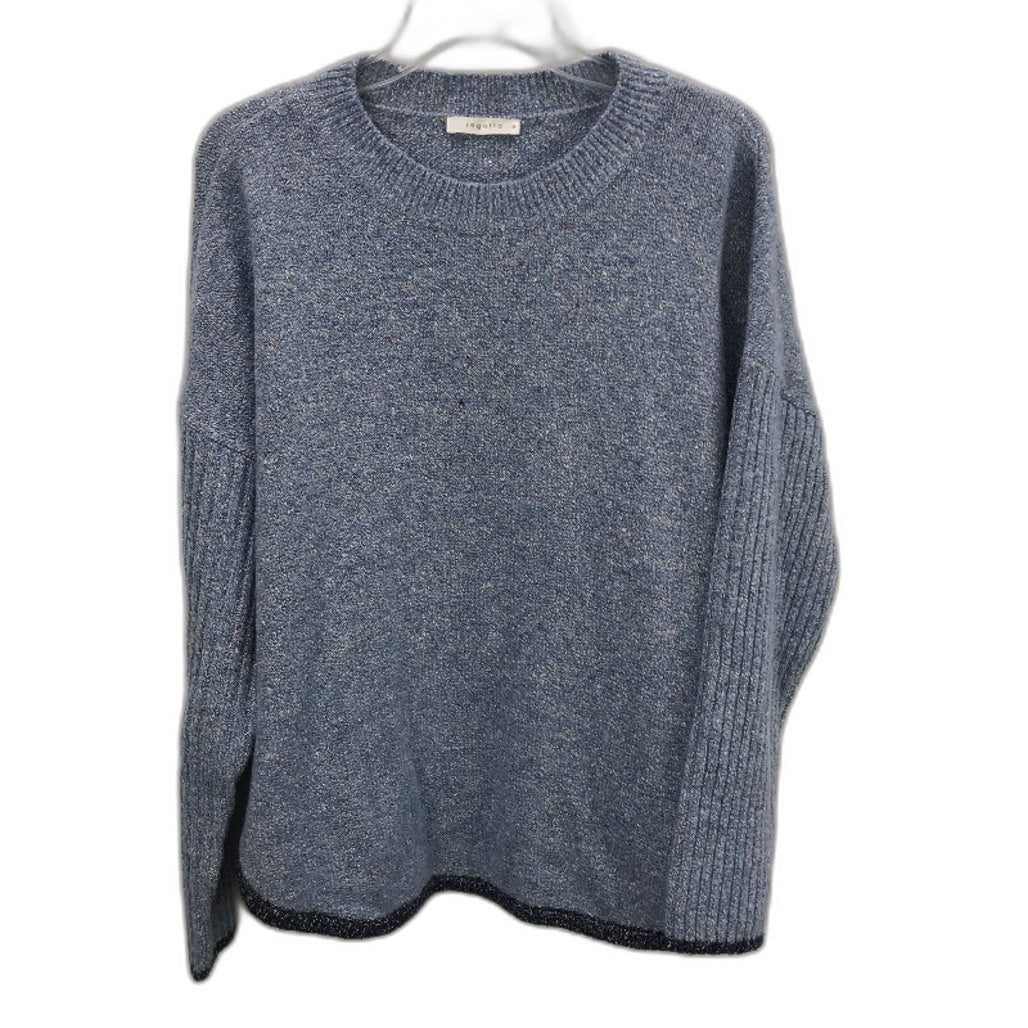 Regatta Blue Scallop Round Neck Ribbed Sleeve Knit Top Ladies Size 10 NEW