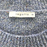 Regatta Blue Scallop Round Neck Ribbed Sleeve Knit Top Ladies Size 10 NEW